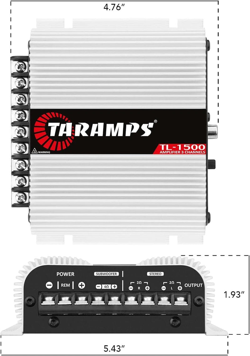Taramps TL1500 2-Channel Car Amplifier 200W Mono 95Wx2 RMS 2 Ohm Stereo Amp