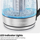Chefman 1.8L Glass Electric Kettle + Tea Infuser 2200W LED Rapid Boil Stainless