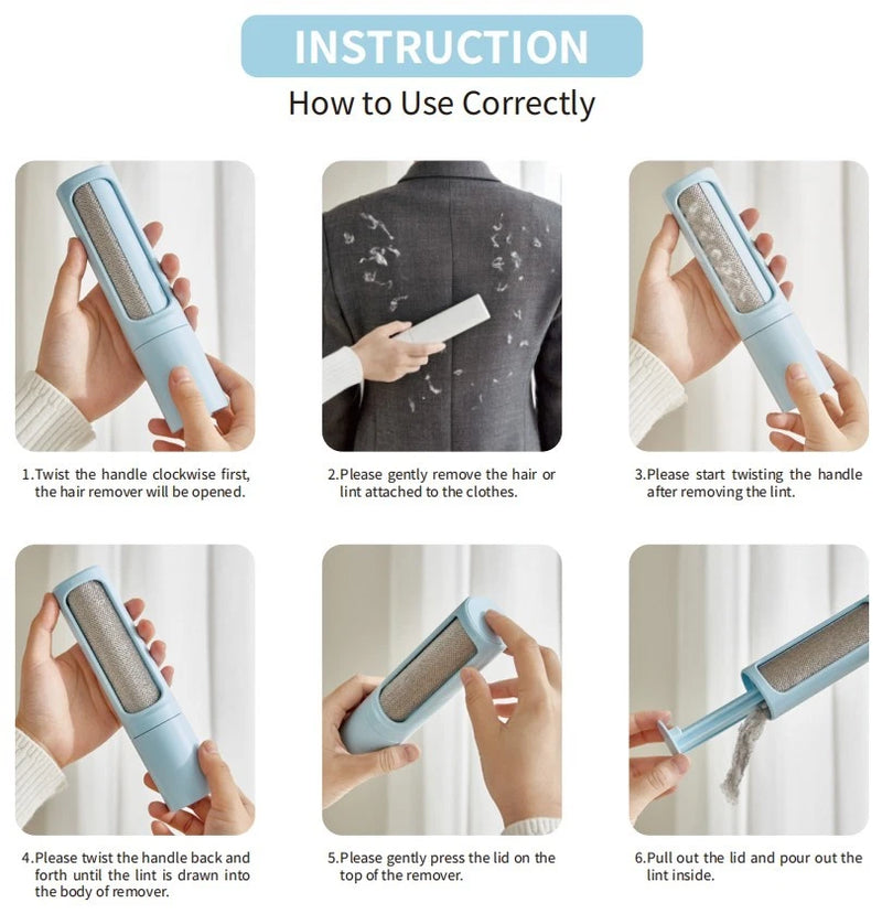 Pet Hair Remover Brush Reusable Lint Roller for Clothes & Furniture Cat Dog