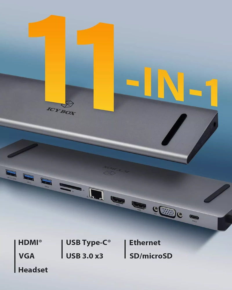 ICY BOX USB-C Laptop Docking Station (11-in-1) Triple Monitor - IB-DK2106C