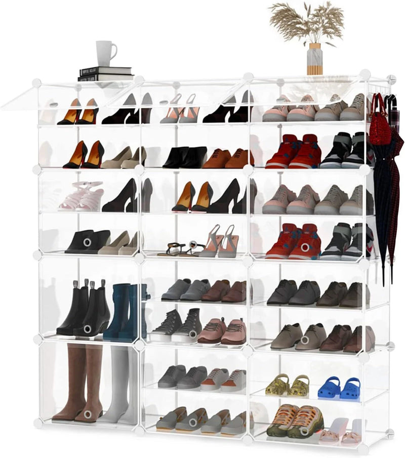 KUSARKO 24x Clear Plastic Stackable Shoe Boxes – Front Lid Storage Organiser Set