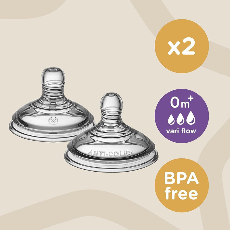 Tommee Tippee Closer to Nature Breast-Like Baby Bottle Teats - 2x Vari-Flow Teat