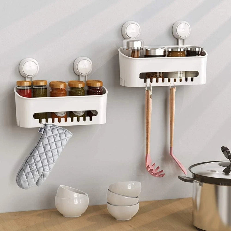 Vacuum Suction Shower Caddy Shelf White Wall Basket No Drill Bathroom Organiser