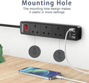 Extension Lead 3 Way USB C Power Strip Surge Protector 2M Extension Cable Black