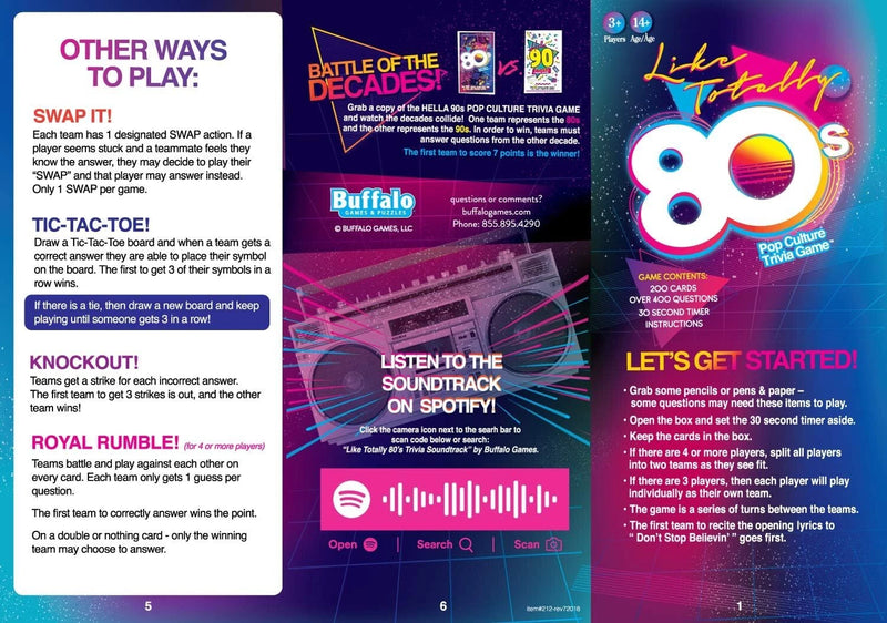 Like Totally 80's Trivia Card Game – 80s Pop Culture Fun by Buffalo Games