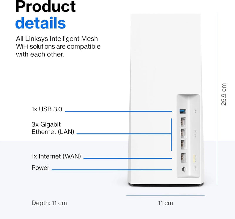 Linksys Velop MX8400 WiFi 6 Mesh System 2-Pack Tri-Band AX Whole Home Router