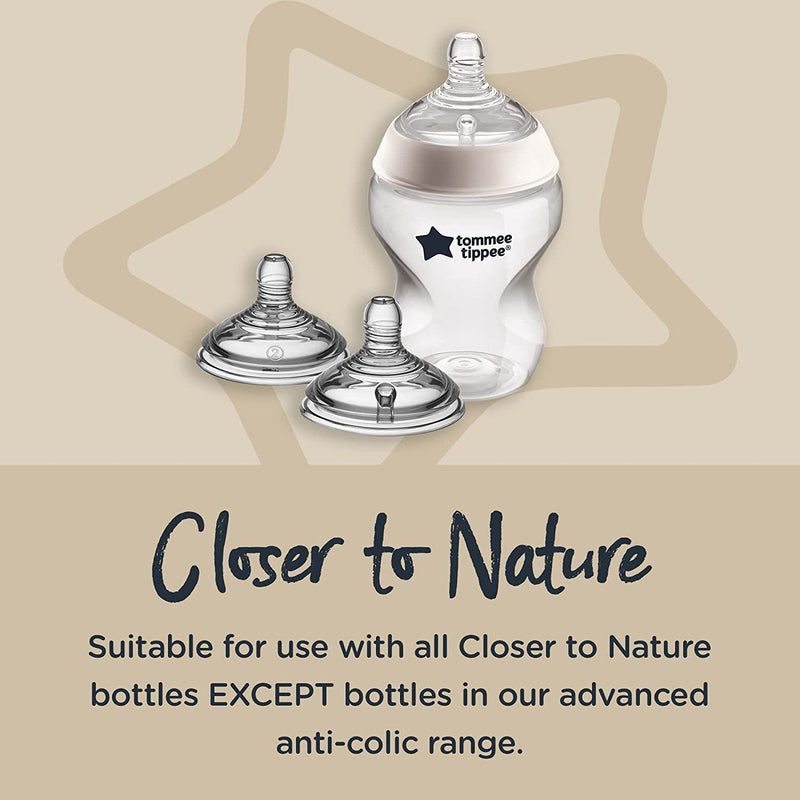 Tommee Tippee Closer to Nature Breast-Like Baby Bottle Teats - 2x Vari-Flow Teat