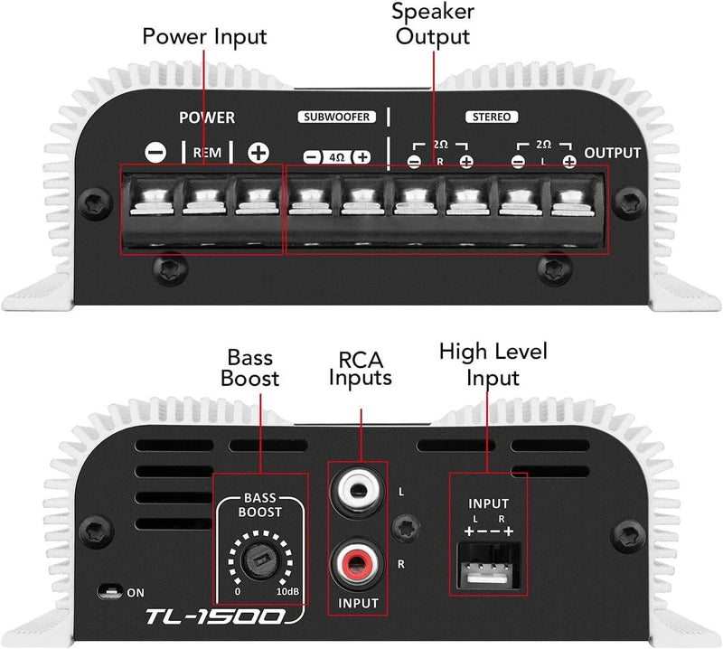 Taramps TL1500 2-Channel Car Amplifier 200W Mono 95Wx2 RMS 2 Ohm Stereo Amp