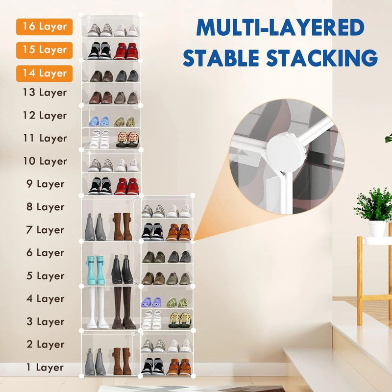 KUSARKO 24x Clear Plastic Stackable Shoe Boxes – Front Lid Storage Organiser Set