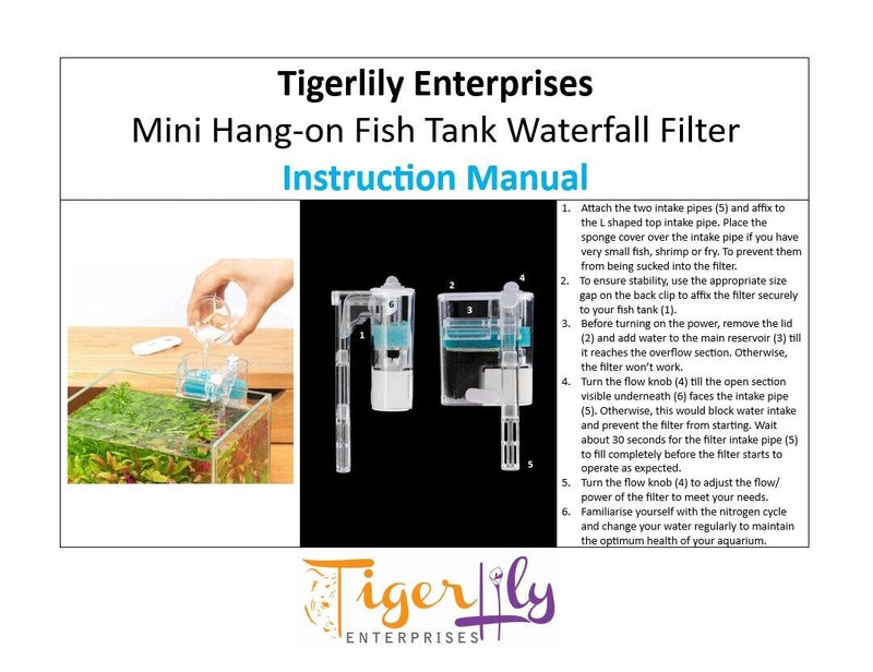 Fish Tank Filter Mini Waterfall External Hang On Aquarium Filter USB - 250L/H