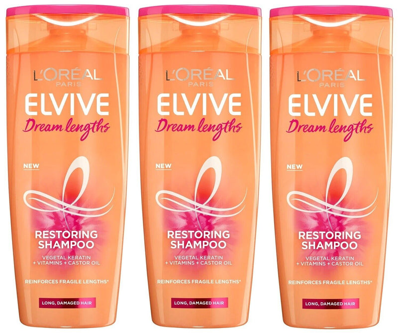 L'Oreal Elvive Dream Lengths Shampoo For Long Damaged Hair 400ml - 3 Pack