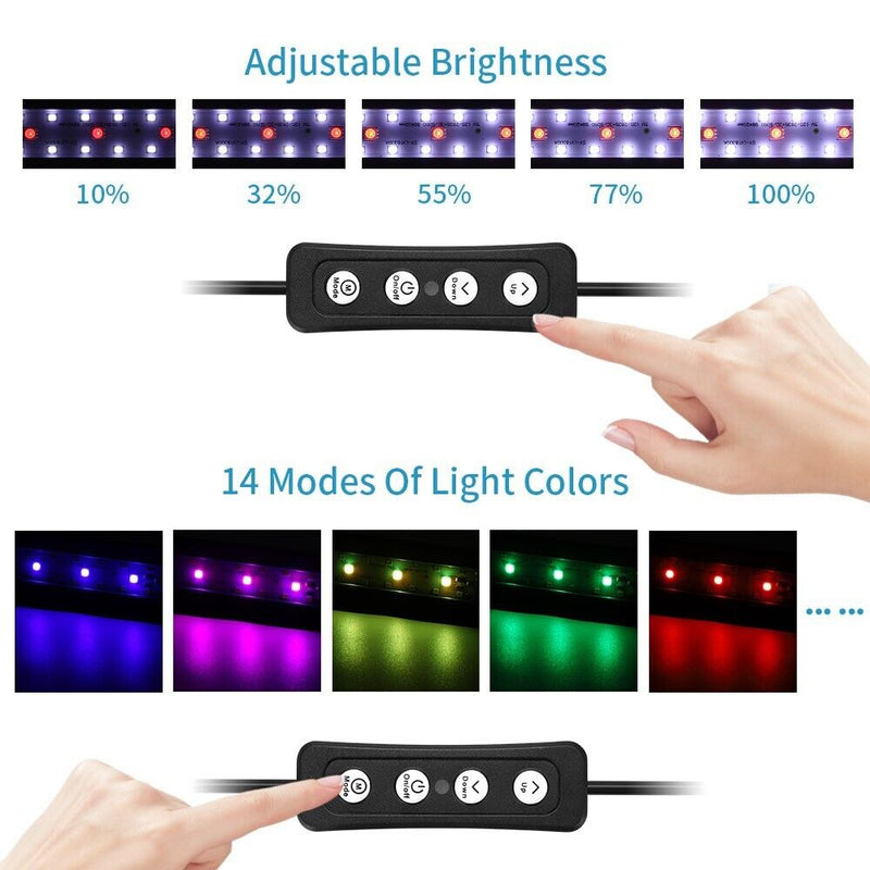 Fish Tank Lights 6W Bright LED Aquarium Light USB 14 Light Modes Lamp + Remote