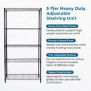 Honey-Can-Do 5 Tier Shelving Unit Black Metal Storage Rack 90kg Capacity