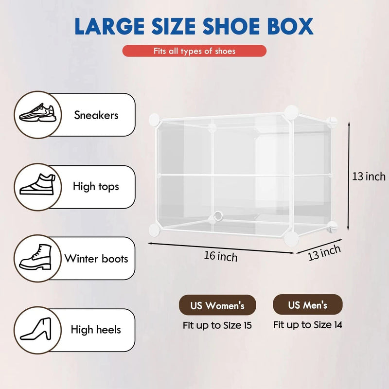KUSARKO 24x Clear Plastic Stackable Shoe Boxes – Front Lid Storage Organiser Set