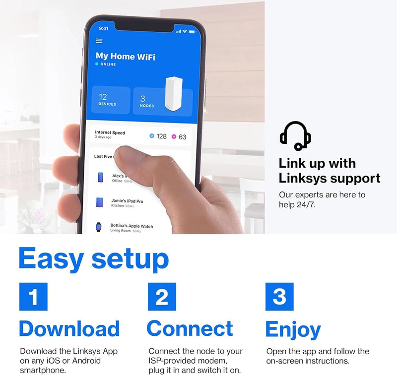 Linksys Velop MX8400 WiFi 6 Mesh System 2-Pack Tri-Band AX Whole Home Router