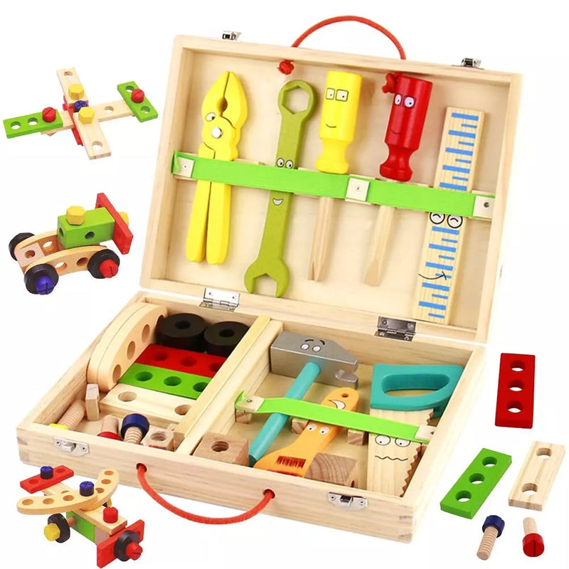 Wooden Kids Tool Set, Educational Role Play 34 PCS Construction Kit Tool Set Toy