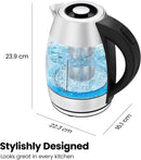 Chefman 1.8L Glass Electric Kettle + Tea Infuser 2200W LED Rapid Boil Stainless