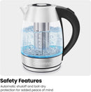 Chefman 1.8L Glass Electric Kettle + Tea Infuser 2200W LED Rapid Boil Stainless