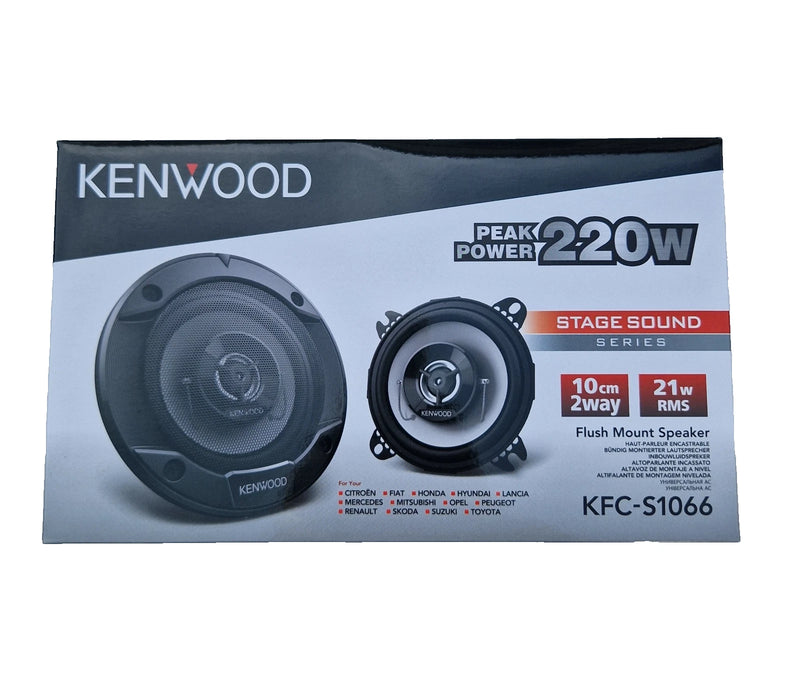Kenwood Car Speakers KFC-S1066 Stage Sound Series 10cm Flush Mount 2-Way 220W