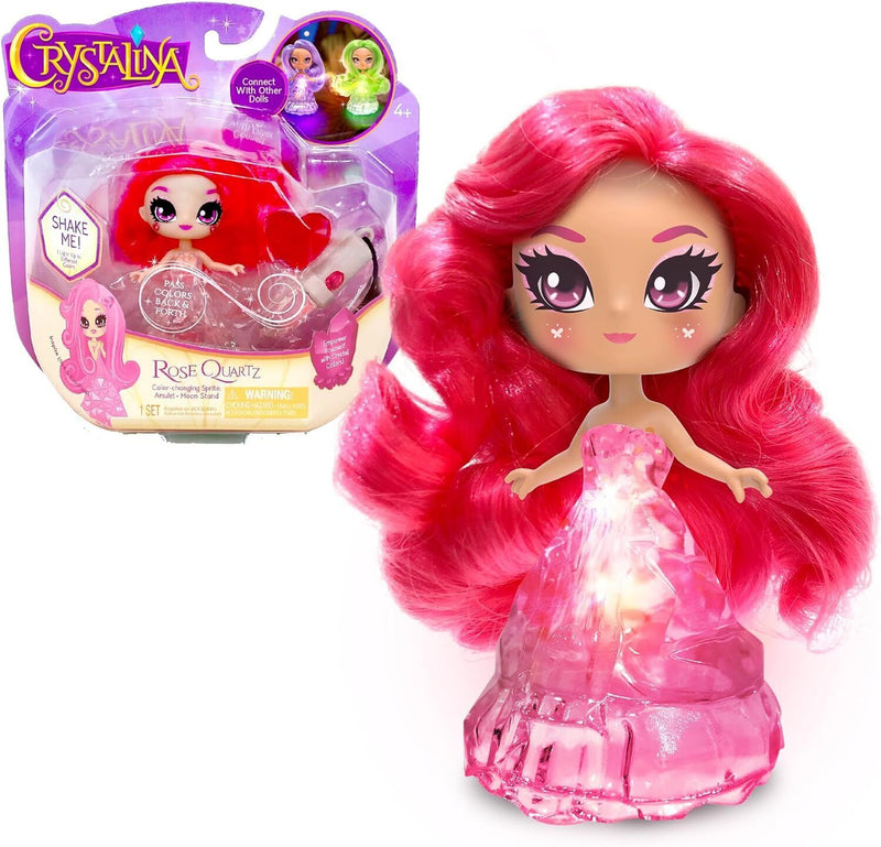 Crystalina Dolls Rose Quartz Collectible Doll + Colour Changing LED Dress & Accessories