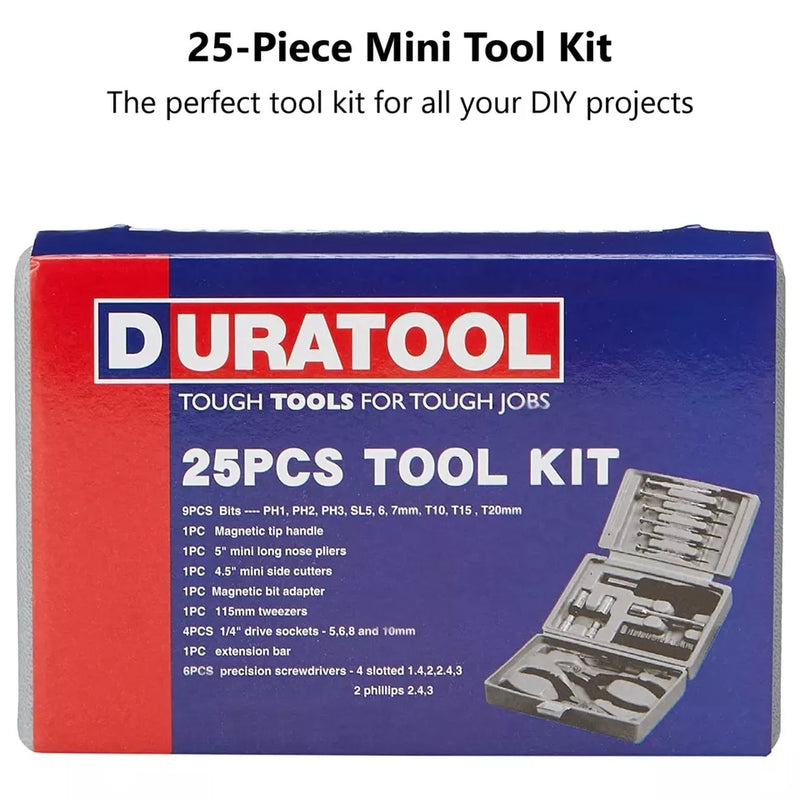 Duratool 25 Pieces Mini Tool Kit With Carry Case DIY Tools - D00197