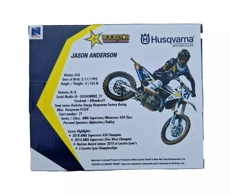 New Ray Toys 1:12 Jason Anderson Rockstar EnergyHusqvarna FC 450 Toy Model