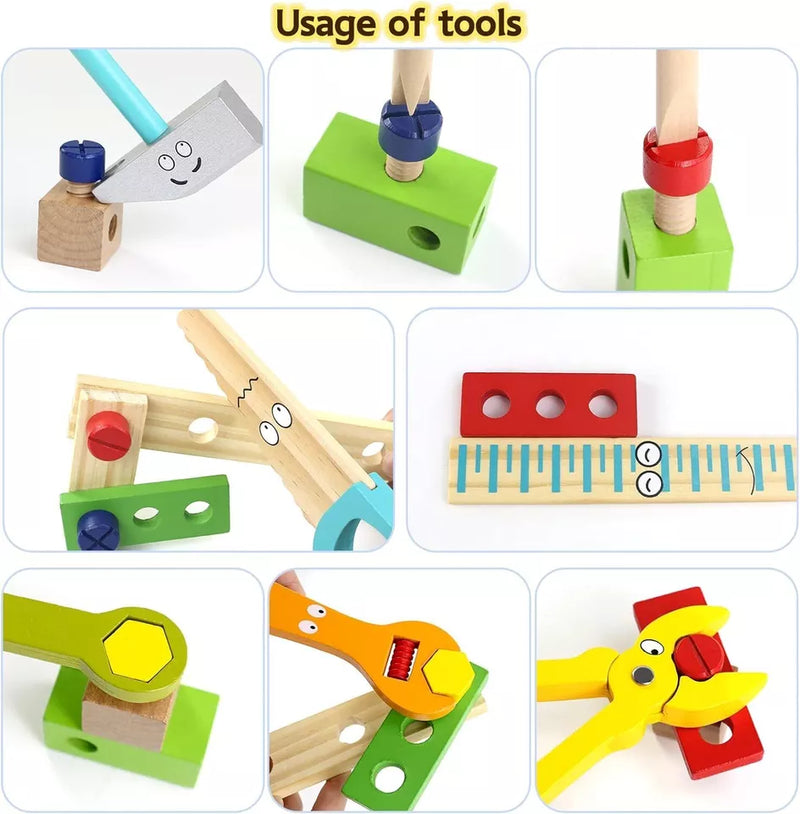 Wooden Kids Tool Set, Educational Role Play 34 PCS Construction Kit Tool Set Toy