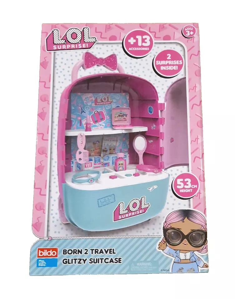 L.O.L Surprise Born 2 Travel Glitzy Suitcase With Built-in Mirror- Free Wheeling