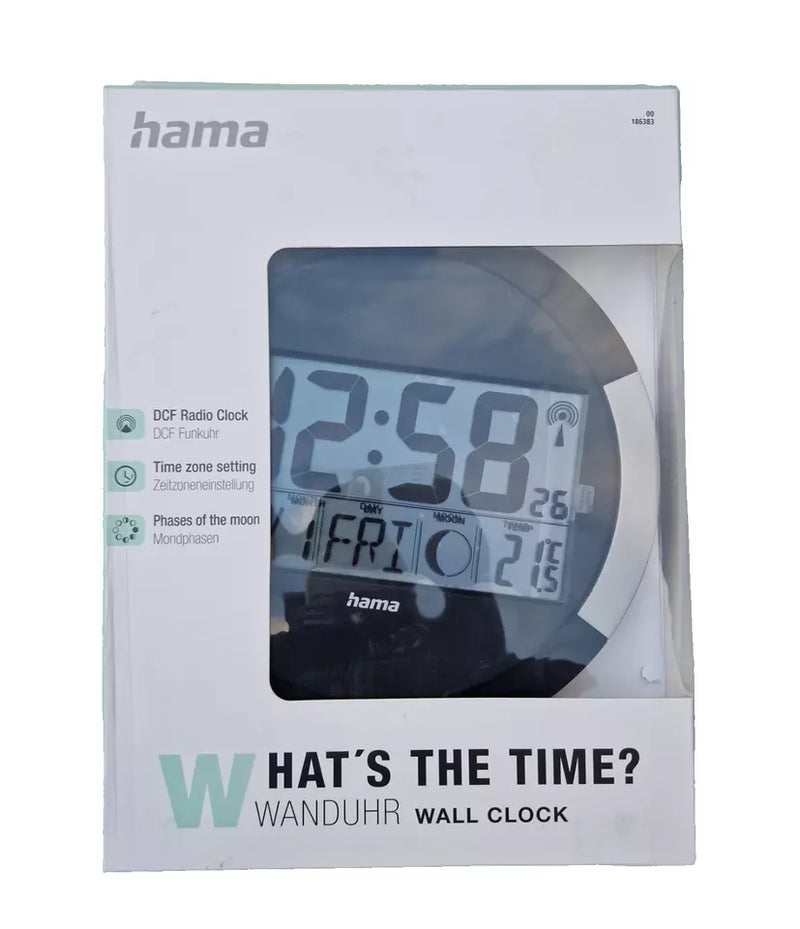 Hama DCF PP-245 Wireless Digital Wall Clock - Black/White