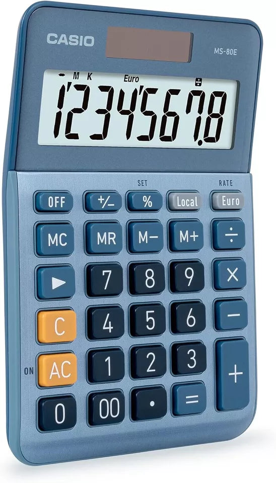 CASIO MS-80E 8 Digit XL Display Solar Powered Calculator Euro Conversion - UK