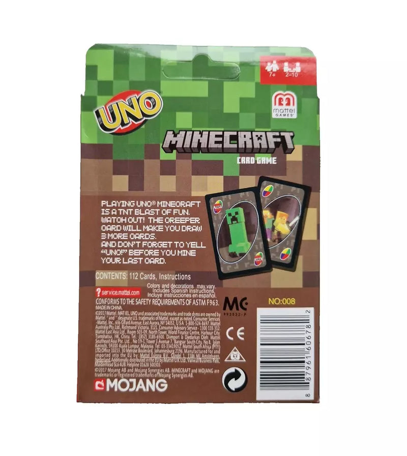 UNO Minecraft Card Game Animated Character Themed Collector Deck 112 Cards