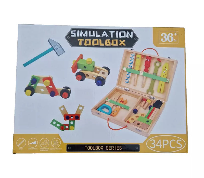 Wooden Kids Tool Set, Educational Role Play 34 PCS Construction Kit Tool Set Toy