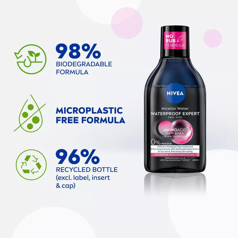 Nivea Waterproof Expert Micellar Water Amino Acid Complex Black Tea Extract 400ml