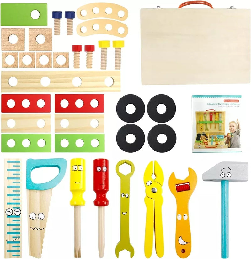 Wooden Kids Tool Set, Educational Role Play 34 PCS Construction Kit Tool Set Toy