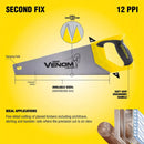 Draper Venom Handsaw (350mm) Second Fix Double Ground Hand Tool Box Saw - 80874