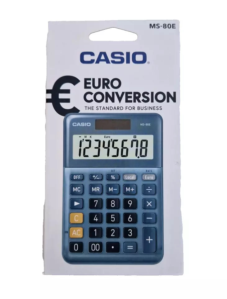 CASIO MS-80E 8 Digit XL Display Solar Powered Calculator Euro Conversion - UK