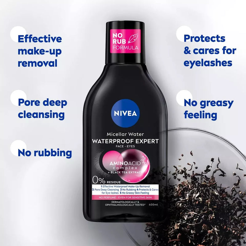 Nivea Waterproof Expert Micellar Water Amino Acid Complex Black Tea Extract 400ml