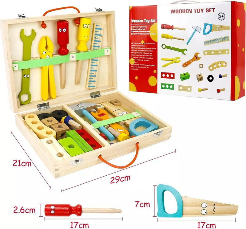 Wooden Kids Tool Set, Educational Role Play 34 PCS Construction Kit Tool Set Toy