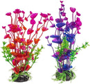 Aquarium Plants Artificial Fish Tank Decorations 19cm Plastic Ornament Decor (Red & Purple) – 2 Pack
